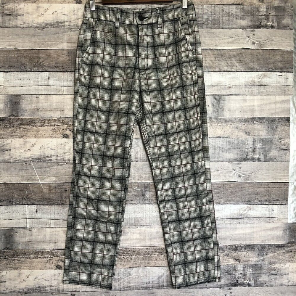 American Eagle Stretch Black White Plaid Super High Rise Skinny Trouser sz 2